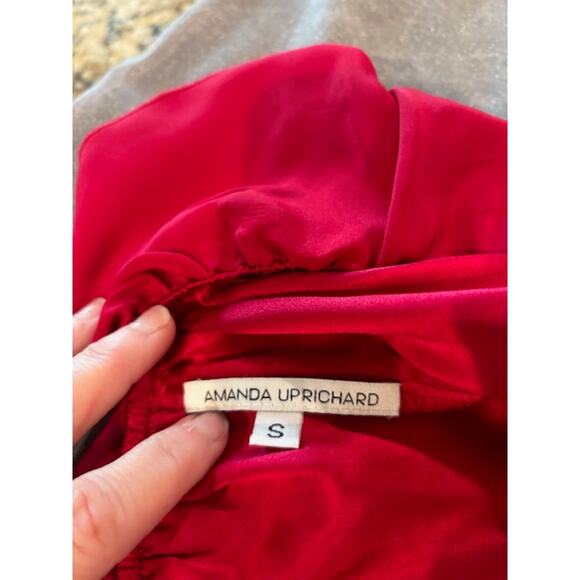 Amanda Uprichard Mini Dress Strapless Red Ruffle 100% Silk Cocktail Party Small - Picture 7 of 7